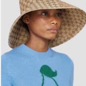 Gucci Beige Monogram Wide-Brim Hat